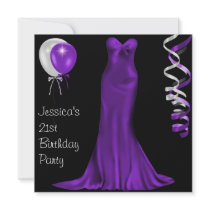 Black  White Purple Formal Dress 21st Birthday Personalized Invitations
