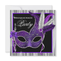 Black White Purple Masquerade Party Custom Invites