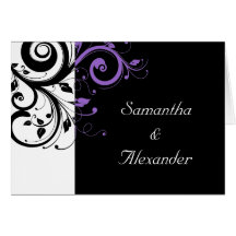 Black+White Purple Swirl Folded Wedding Invitation Card