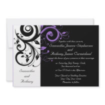Black White Purple Swirl Wedding Invitations