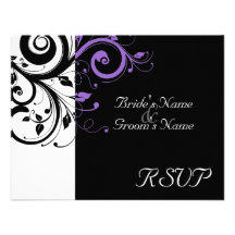 Black +White Purple Swirl Wedding Matching RSVP Personalised Announcements