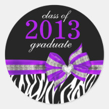 Black White Purple Zebra Graduation Seal Sticker