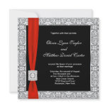 Black White Red Bow Wedding Announcement