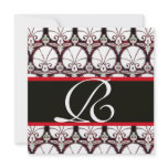 BLACK WHITE RED DAMASK CARNATIONS MONOGRAM INVITES