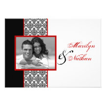 Black White Red Damask Photo Wedding Invite