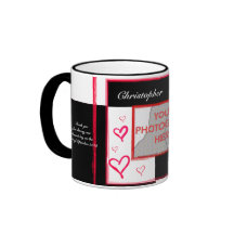 Black white red modern love heart photo frame coffee mugs