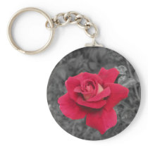 Black White Red Rose Keychain