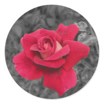 Black White Red Rose Round Sticker