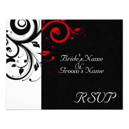 Black +White Red Swirl Wedding Matching RSVP Personalised Invite