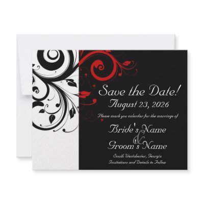 Black, White, Red Swirl Wedding Save the Date by CustomInvites