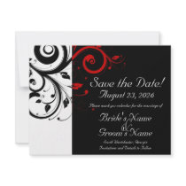 Black, White, Red Swirl Wedding Save the Date