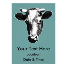 Black & White Retro Cow Graphic Announcement
