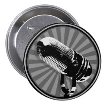 Black & White Retro Microphone Emblem Button