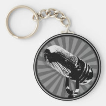 Black & White Retro Microphone Emblem Keychain