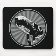 Black & White Retro Microphone Emblem Mouse Pad