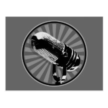 Black & White Retro Microphone Emblem Post Card