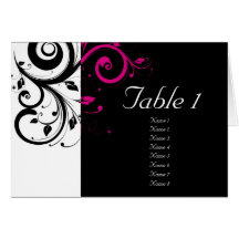 Black + White Reverse Magenta Swirl Table Cards