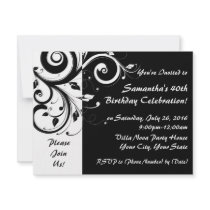 Black+White Reverse Swirl 40th Party Invitations