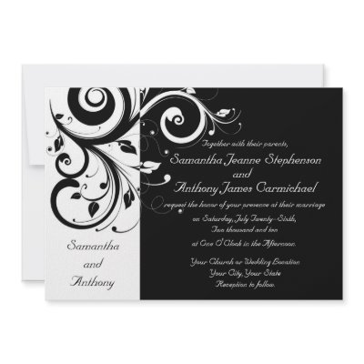 Black + White Reverse Swirl Wedding Invitations by CustomInvites