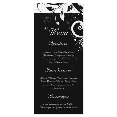 Black + White Reverse Swirl Wedding Menu by CustomInvites