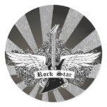 Black white Rock star electric guitar wings Round Stickers