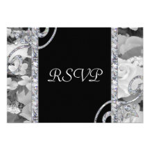 Black & White Roses & Diamond Swirls Wedding Invitation