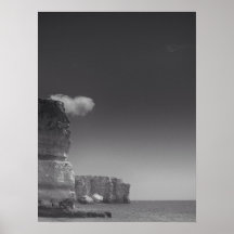Black & White Sea Against Rocks Portugal Posters