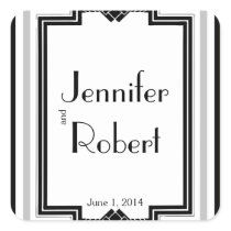 Black White Silver Art Deco Frame Envelope Seal Sticker