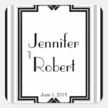 Black White Silver Art Deco Frame Envelope Seal Sticker