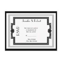 Black White Silver Art Deco Frame RSVP Postcard
