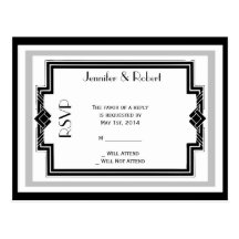 Black White Silver Art Deco Frame RSVP Postcard