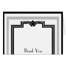 Black White Silver Art Deco Frame Thank You Card