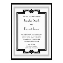 Black White Silver Art Deco Frame Wedding Invites