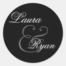 BLACK WHITE SILVER Monogram Wedding Sticker
