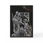 black white silver nativity