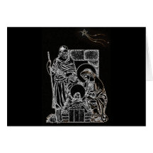 black white silver nativity greeting card