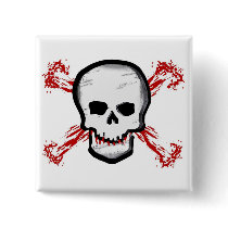 Black/White Skull & Bloody Cross Bones Pinback Button