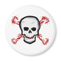 Black/White Skull & Bloody Cross Bones Refrigerator Magnets