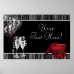 Black White Sparkles Champagne Party Banner Print