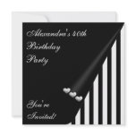Black White Stripe 40th Birthday Event Silver Love Invitations