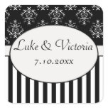 Black & White Striped Baroque Date Saver Square Sticker