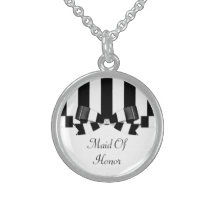 Black & White Striped Wedding Classic Personalized Necklace