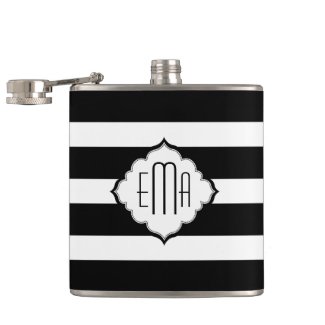 Black & White Stripes Geometric Pattern Flask