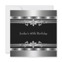 Black & White Style Silver Flower Jewel trim Custom Announcements