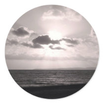 Black & White Sunbeams Round Sticker