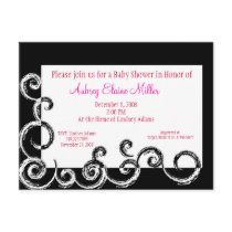 Black & White Swirl Baby Shower Invitation Postcards