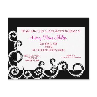 Black & White Swirl Baby Shower Invitation Postcards by thebabystore