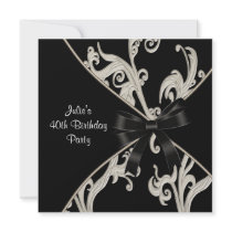 Black White Swirl Womans 40th Birthday Party Personalized Invitations