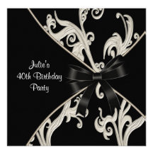 Black White Swirl Womans 40th Birthday Party Personalized Invitations