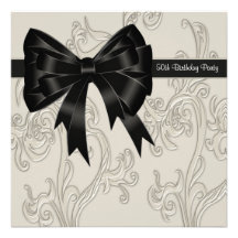 Black White Swirl Womans 50th Birthday Party Invites